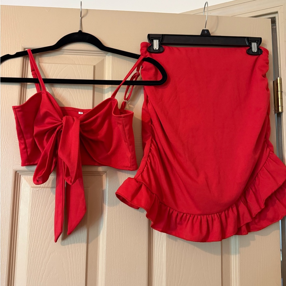 Amazon Red Ruffled Mini Top Cocktail